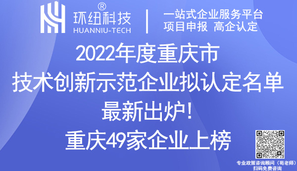 2022年重慶市技術創新示范企業認定名單